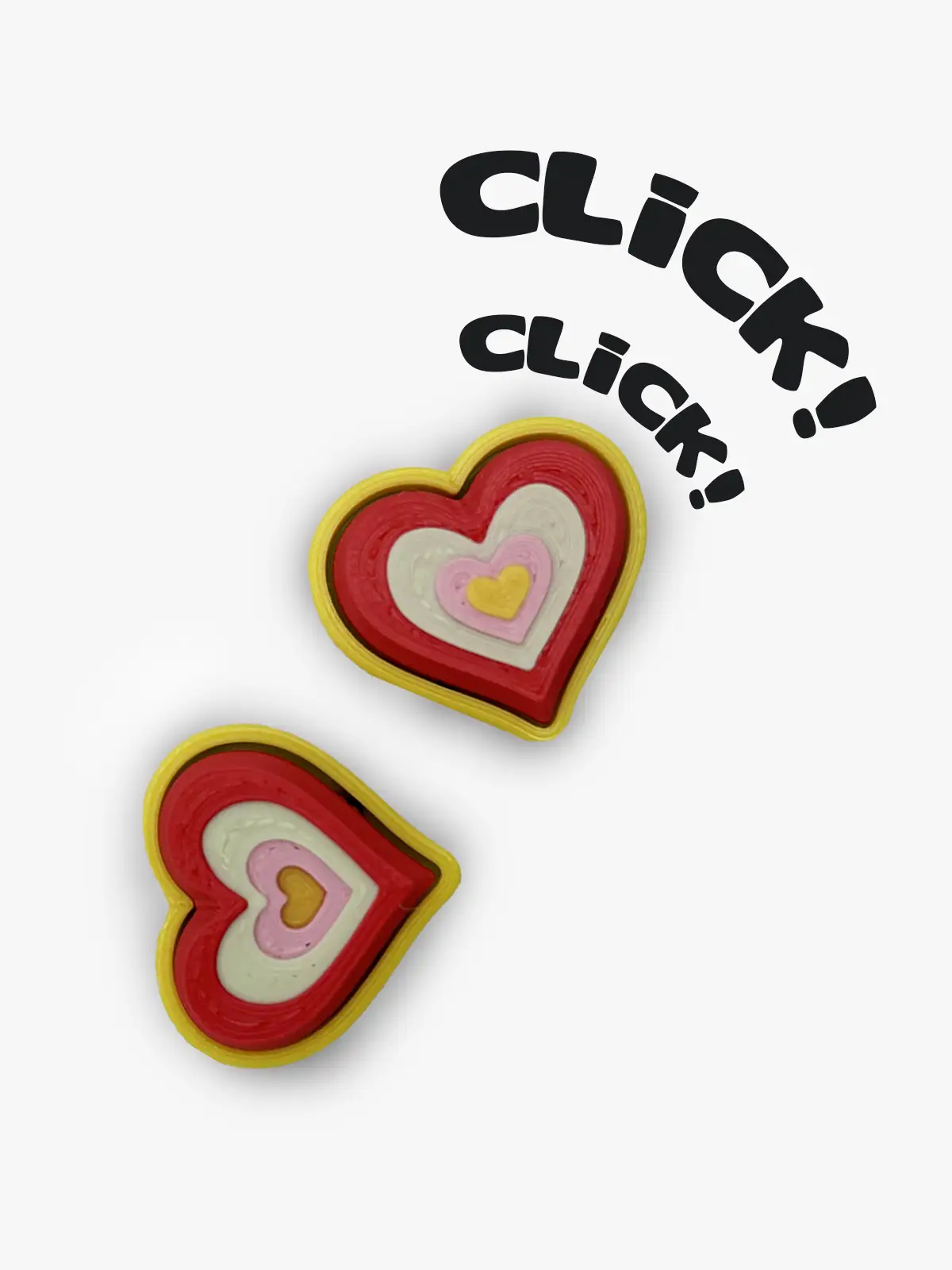 3d printed clicker heart red yellow pink 1