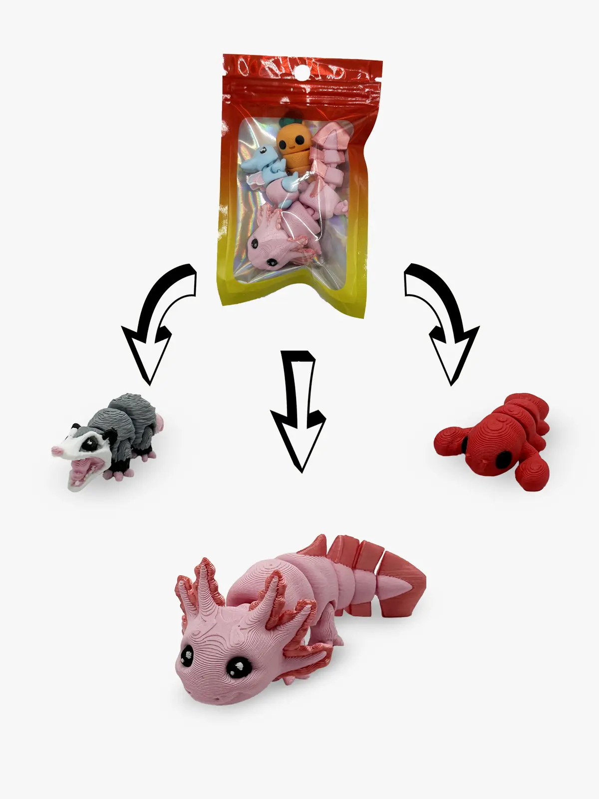 3d printed mini axolotl pink bundle 1